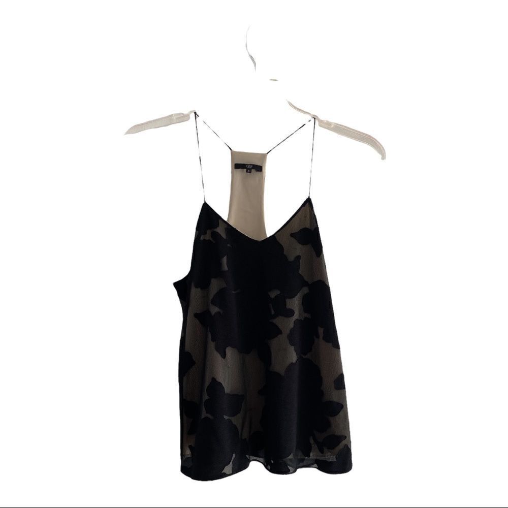 Tibi Sheer Floral Cami Top Lined Spaghetti Strap Size 0 Black